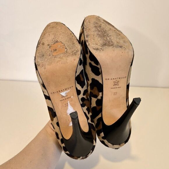 Brian Atwood Leopard Print Calf Hair Slip On Platform Pumps - Picture 6 of 7
